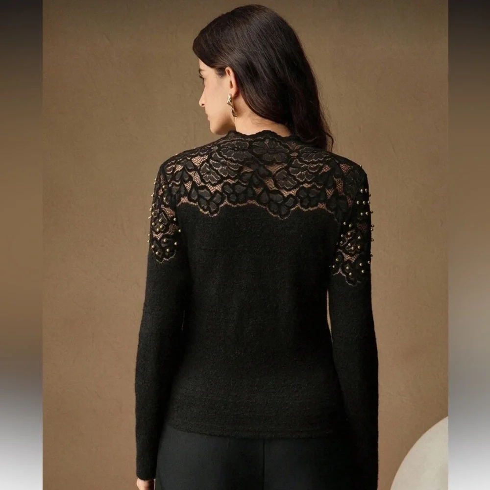 Elegant Black Lace Top with Gold Accents